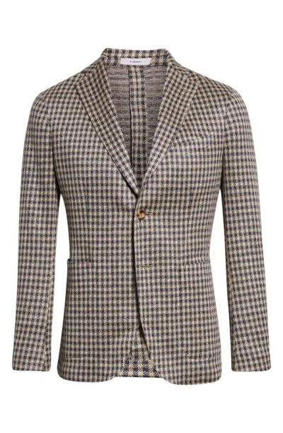 Boglioli K-jacket Houndstooth Check Linen Sport Coat In Navy/ Tan