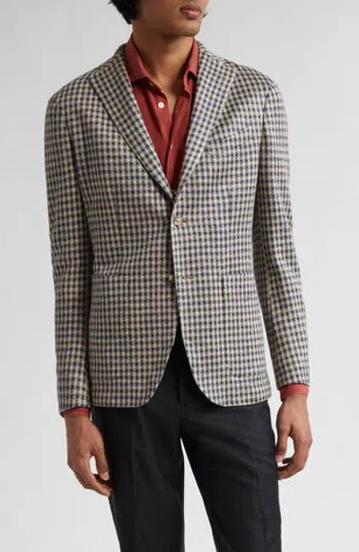 Boglioli K-jacket Houndstooth Check Linen Sport Coat In Navy/tan