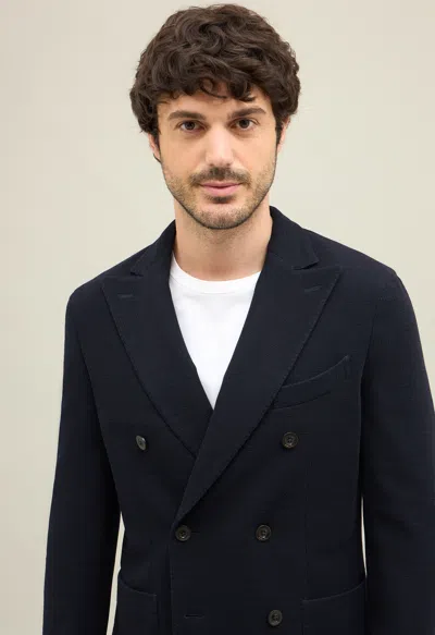 Boglioli Virgin Wool And Cotton Double-breasted K-jacket In Dark Blue