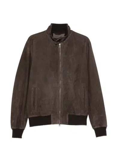 Boglioli Leather Jacket With Zipper In Brown
