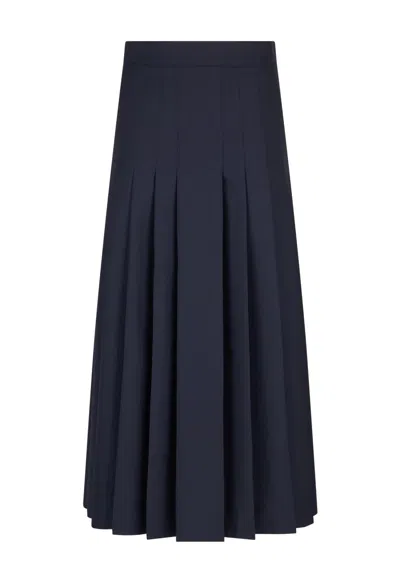 Boglioli Light Wool Pleated Skirt In Blue