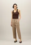 Boglioli Linen Blend Herringbone Cropped Trousers In Brown