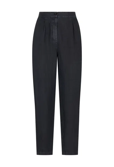 Boglioli Linen Chevron Pleated Trousers In Blue