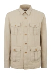 Boglioli Herringbone Linen Overshirt In Beige