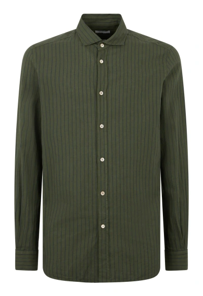 Boglioli Linen Cotton Striped Shirt In Green-turquoise