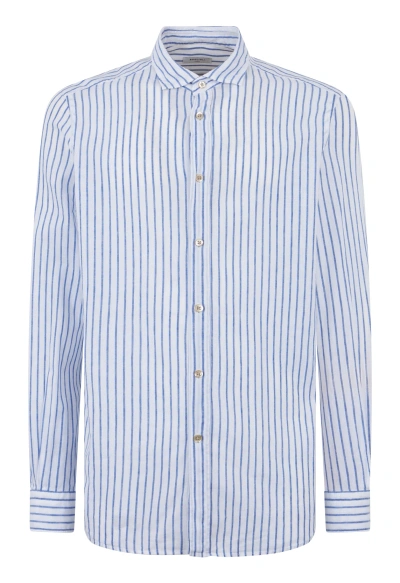 Boglioli Linen Cotton Striped Shirt In White