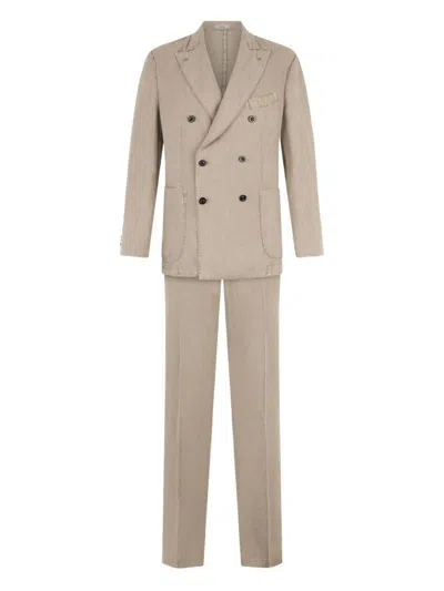 Boglioli Linen Double-breasted Suit In Beige