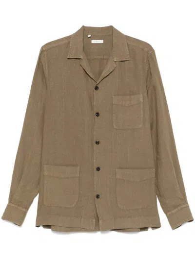 Boglioli Linen Shirt Long Sleeves Chest Pocket In Brown