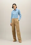 Boglioli Linen Tencel Satin Palazzo Trousers In Dark Beige