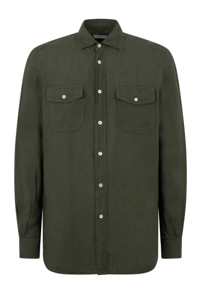 Boglioli Linen Western Shirt In Green