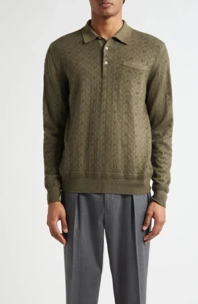 Boglioli Long Sleeve Virgin Wool Polo Sweater In Green