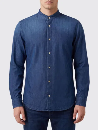 Boglioli Long-sleeve Cotton Denim Shirt With Mandarin Collar In Blue
