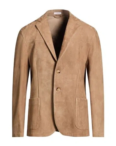 Boglioli Man Blazer Camel Size L Leather In Brown