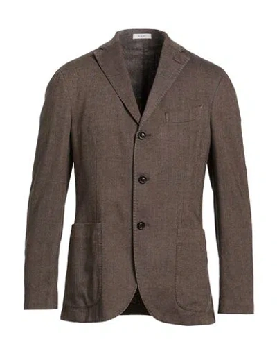 Boglioli Man Blazer Dark Brown Size 42 Cotton, Linen, Polyester, Elastane