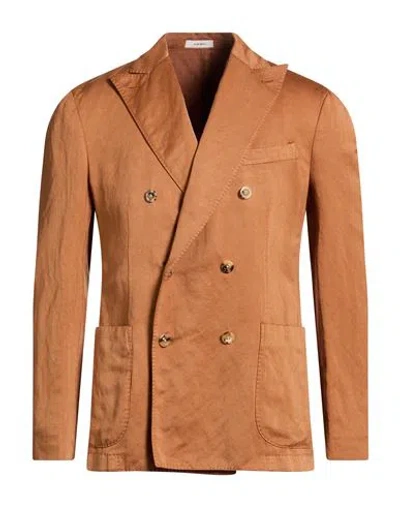 Boglioli Man Blazer Rust Size 38 Hemp, Cotton, Cashmere In Orange