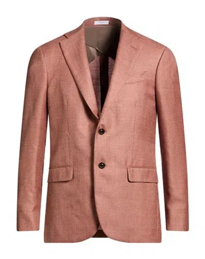Boglioli Man Blazer Rust Size 40 Wool, Silk, Linen In Orange