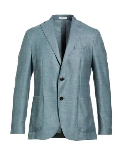 Boglioli Man Blazer Sage Green Size 38 Wool, Silk, Linen In Blue