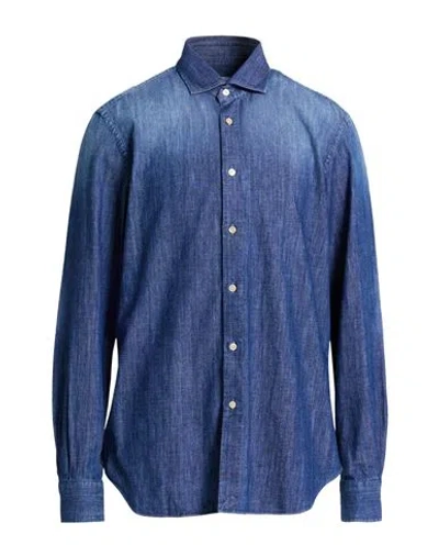 Boglioli Man Denim Shirt Blue Size 17 ½ Cotton In Black