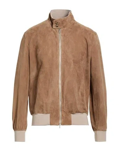 Boglioli Man Jacket Sand Size L Leather In Brown