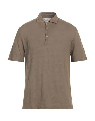 Boglioli Man Polo Shirt Khaki Size Xxl Linen In Beige