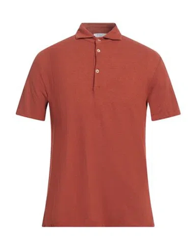 Boglioli Man Polo Shirt Rust Size Xl Cotton, Linen In Red