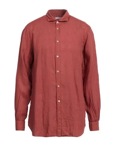 Boglioli Man Shirt Brick Size 15 Linen In Red