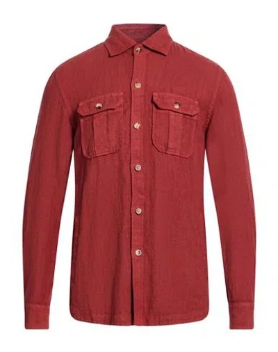 Boglioli Man Shirt Brick Size S Linen In Red