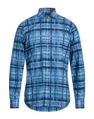 Boglioli Man Shirt Bright Blue Size 16 Cotton