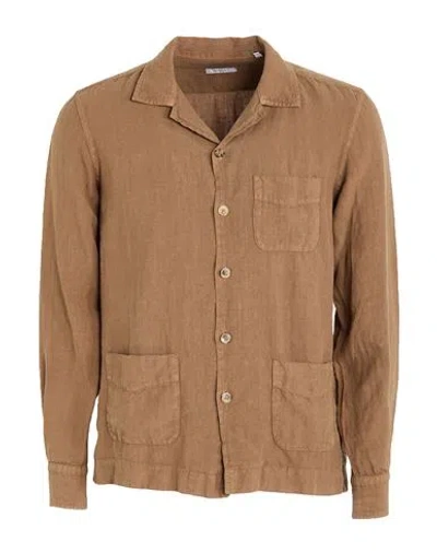 Boglioli Man Shirt Brown Size M Linen In Brown