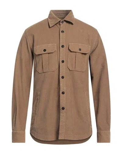 Boglioli Man Shirt Camel Size S Cotton, Modal, Elastane In Beige
