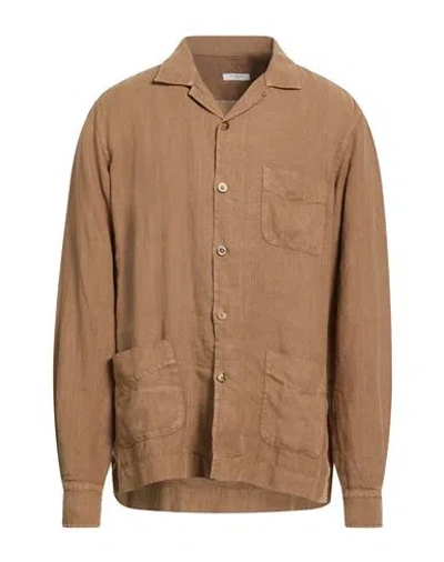 Boglioli Man Shirt Camel Size Xl Linen In Brown