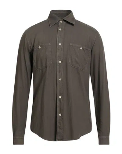 Boglioli Man Shirt Dark Brown Size 15 ¾ Viscose, Cotton
