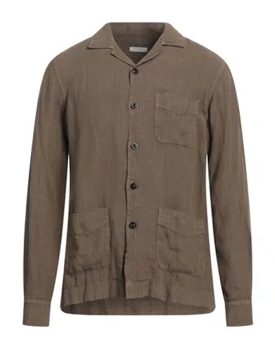 Boglioli Man Shirt Dark Brown Size S Linen