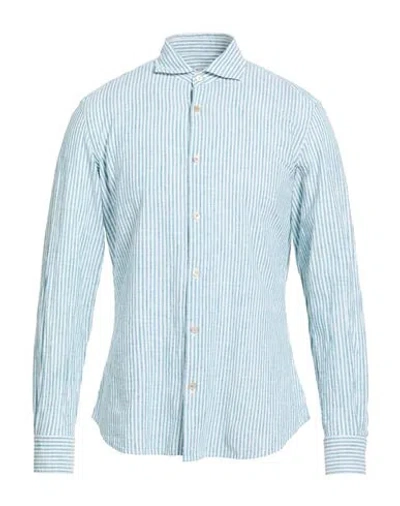 Boglioli Man Shirt Deep Teal Size 17 ½ Cotton, Linen In Blue