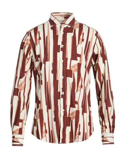 Boglioli Man Shirt Garnet Size 16 Cotton In Brown