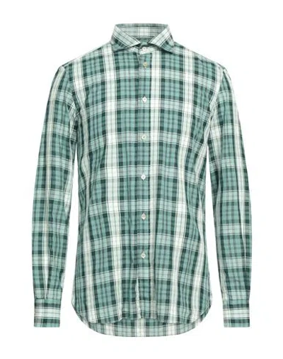 Boglioli Man Shirt Dark Green Size 15 ¾ Cotton, Elastane