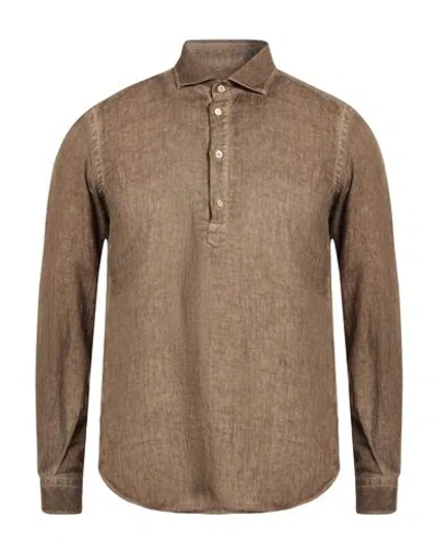 Boglioli Man Shirt Khaki Size 15 ¾ Linen In Brown