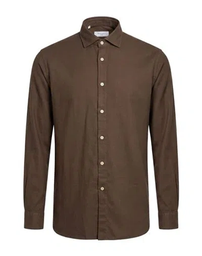 Boglioli Man Shirt Khaki Size 15 ½ Viscose, Cotton In Brown