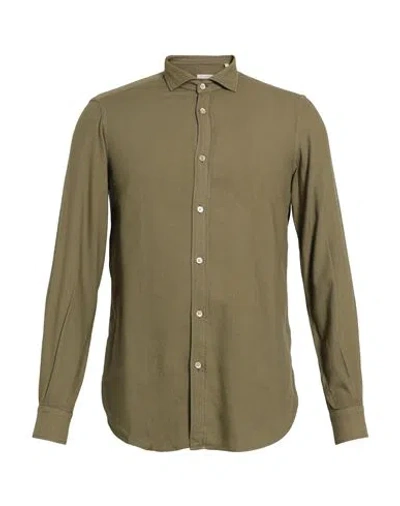 Boglioli Man Shirt Khaki Size 17 ½ Viscose, Cotton In Green