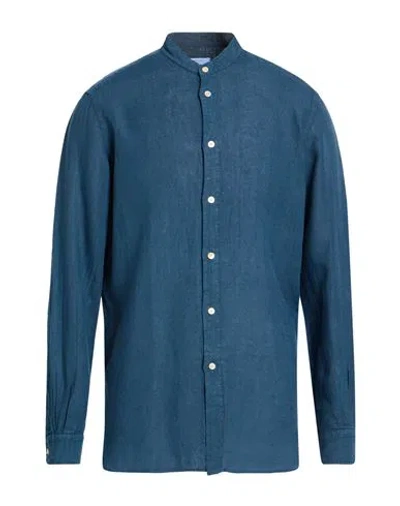 Boglioli Man Shirt Midnight Blue Size 16 Linen