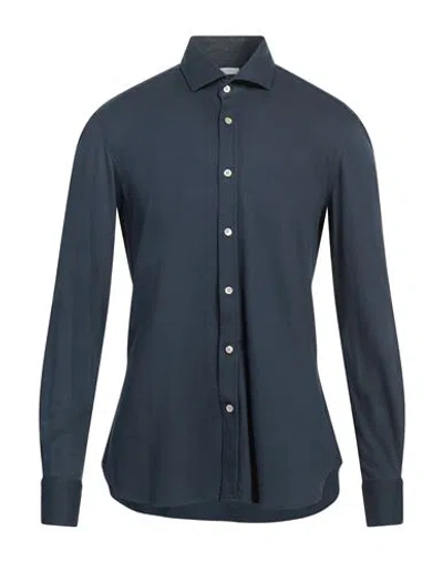 Boglioli Man Shirt Midnight Blue Size 17 Cotton