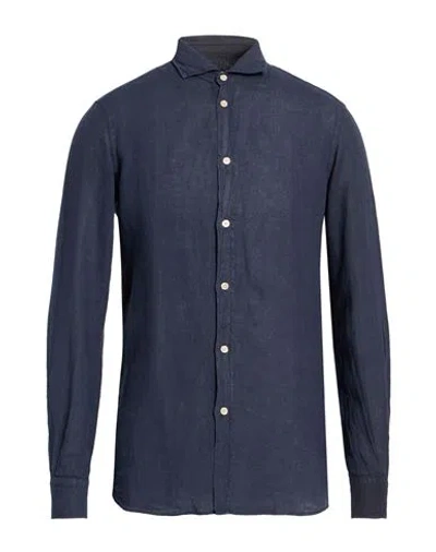 Boglioli Man Shirt Midnight Blue Size 17 ½ Linen