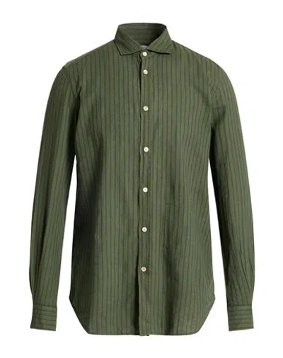 Boglioli Man Shirt Military Green Size 16 ½ Linen, Cotton