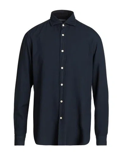 Boglioli Man Shirt Navy Size 15 ¾ Viscose, Cotton In Navy Blue