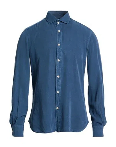 Boglioli Man Shirt Navy Size 15 ½ Lyocell In Blue