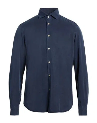 Boglioli Man Shirt Navy Size 17 ½ Lyocell In Blue