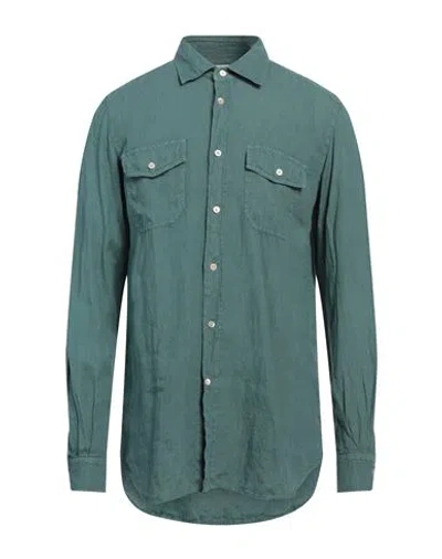 Boglioli Man Shirt Sage Green Size 17 Linen