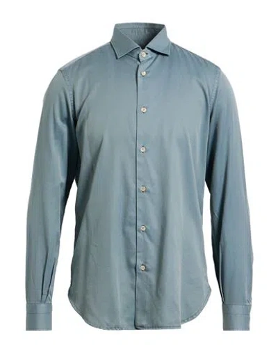 Boglioli Man Shirt Sage Green Size 17 ½ Lyocell In Blue