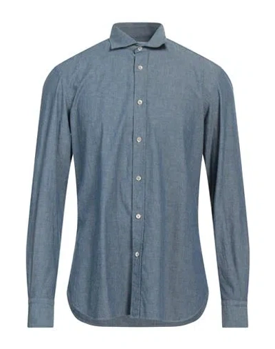 Boglioli Man Shirt Slate Blue Size 17 Cotton