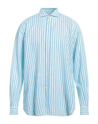 Boglioli Man Shirt Turquoise Size 16 ½ Linen, Cotton In Blue